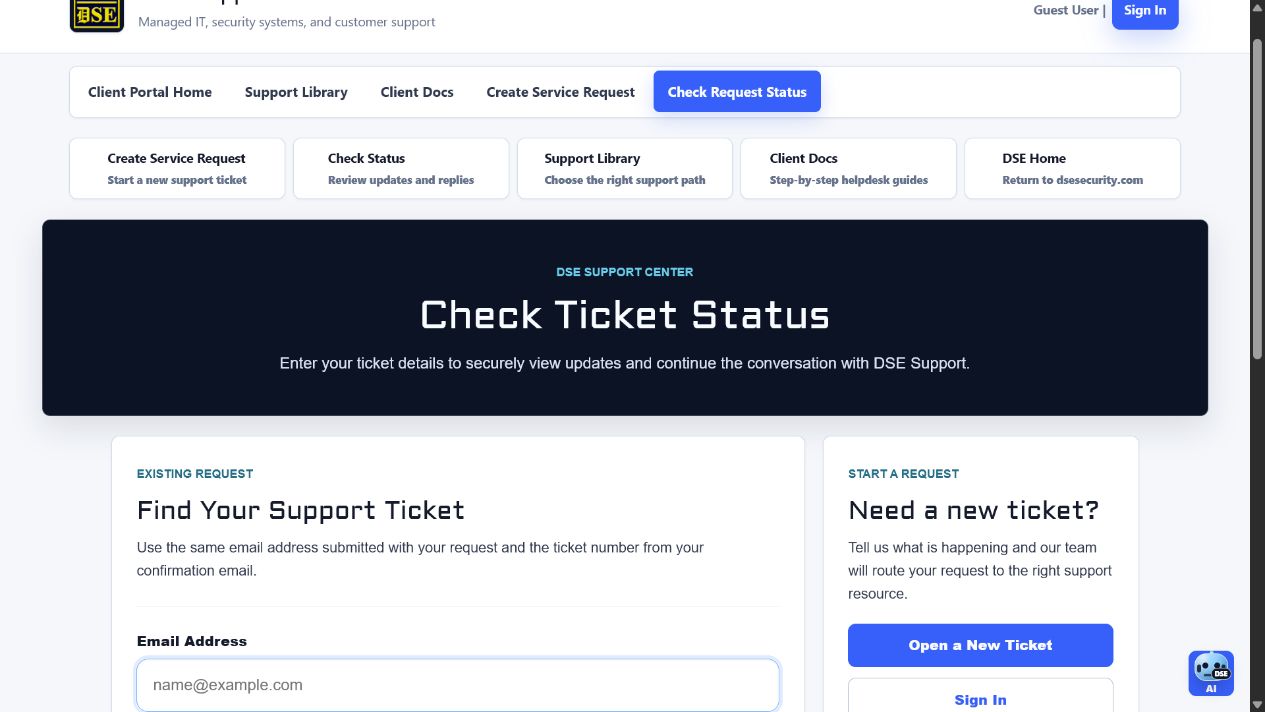 DSE Check Ticket Status page.